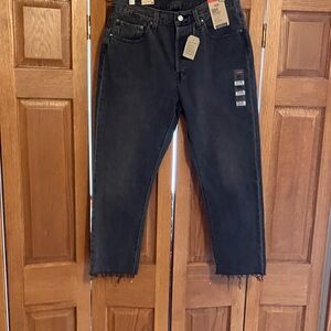 Levi’s 501 Black Denim Jeans with Frayed Hem cropped